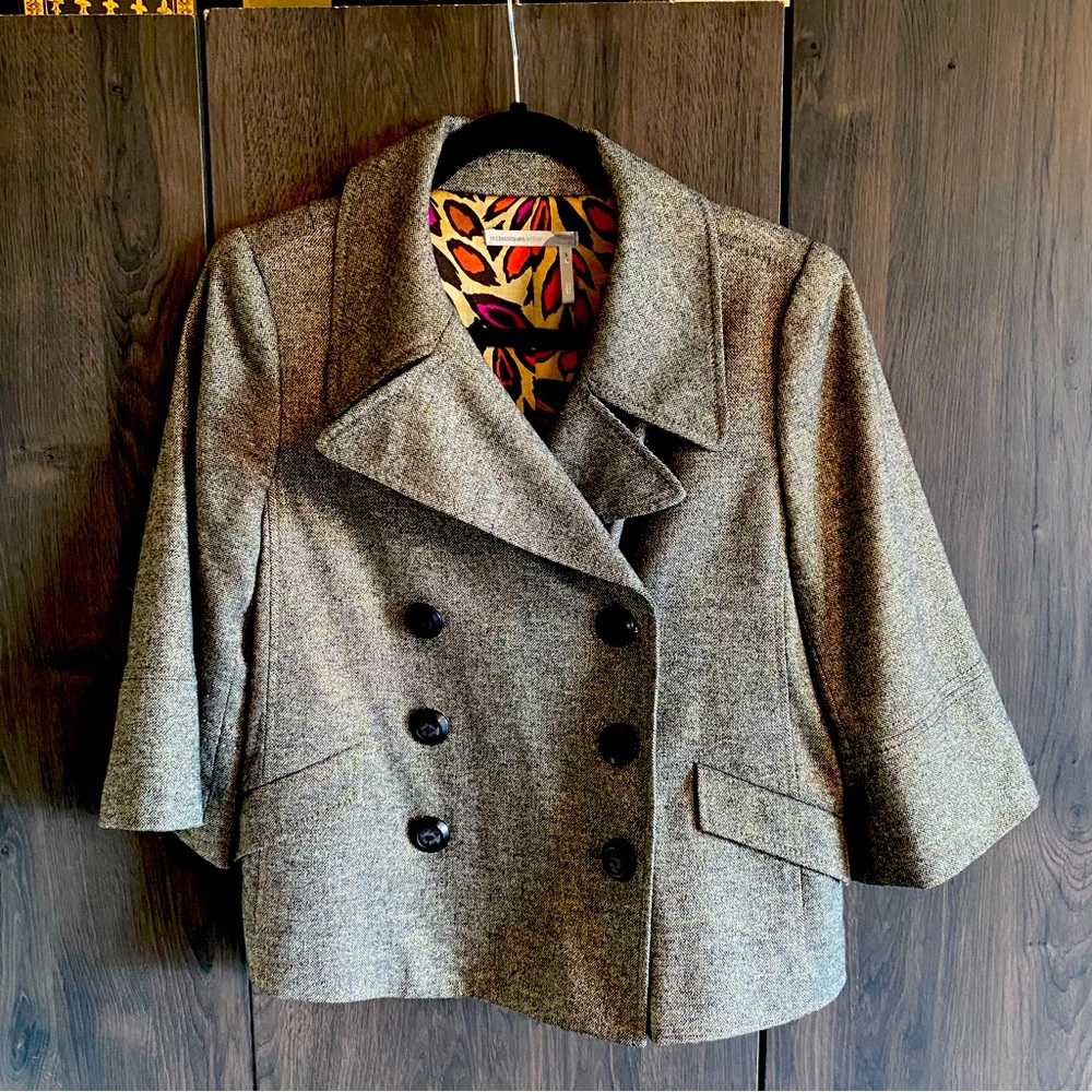 Classiques Enter Women Metallic Silver Gray Double Breasted Blazer Size Small
